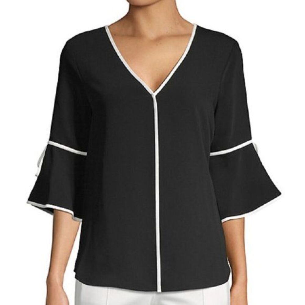 $39 *NWT) (S) Calvin Klein Bell-Sleeve V-Neck Top